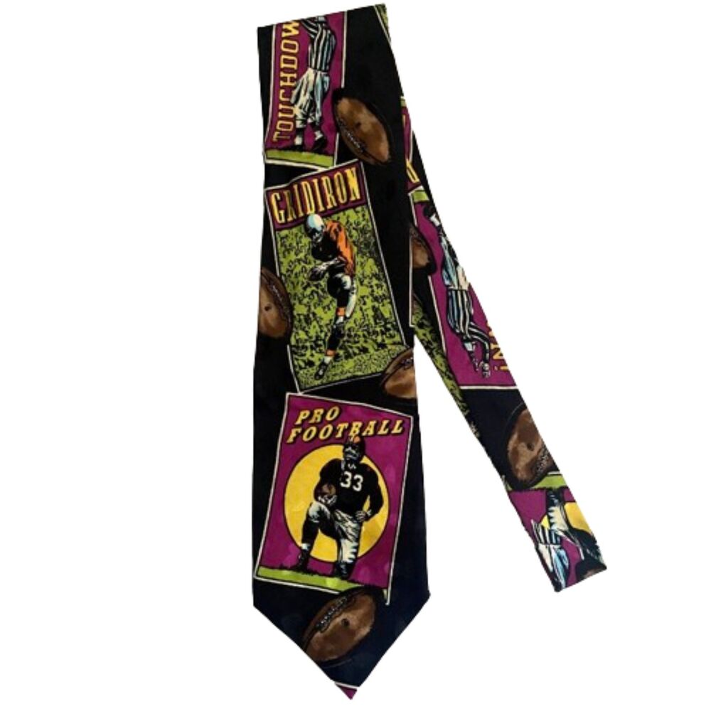Vintage 1991 Addiction Mens Silk Football Tie Gridiron Sports Novelty Black 90s